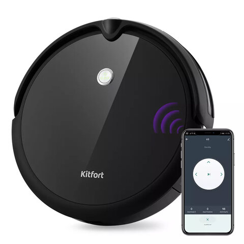 Робот-пылесос KITFORT KT-590, ВСТРОЕННАЯ КАМЕРА, Wi-Fi, влажная уборка, контейнер 0,8 л, черный, КТ-590