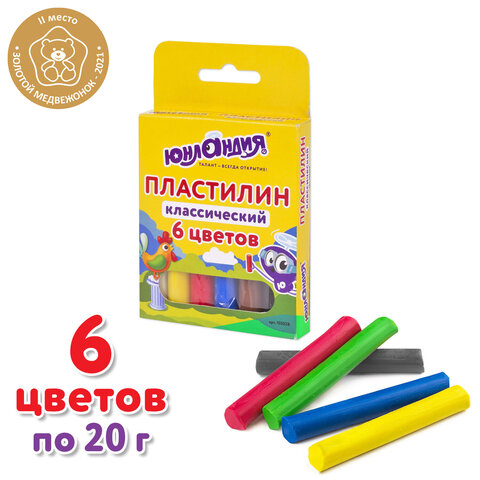 Пластилин классический ЮНЛАНДИЯ "ЮНЛАНДИК-СКУЛЬПТОР", 6 цветов, 120 г, ВЫСШЕЕ КАЧЕСТВО, 105028