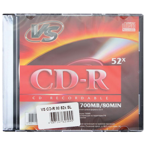 Диск CD-R VS, 700 Mb, 52x, Slim Case, VSCDRSL01