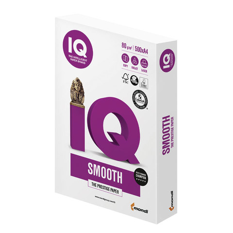 Бумага офисная А4, 80 г/м2, 500 л., марка А+, IQ SMOOTH, Австрия, 170% (CIE)