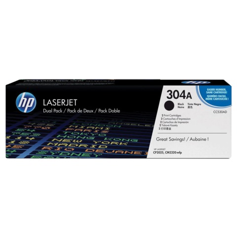 Картридж лазерный HP (CC530AD) CLJ CP2025/CM2320, №304A, черный, КОМПЛЕКТ 2 шт., оригинальный, ресурс 2х3500 страниц