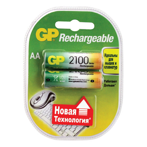 Батарейки аккумуляторные КОМПЛЕКТ 2 шт., GP, АА (HR6), Ni-Mh, 2100 mAh, блистер, 210AAHC-2DECRC2, 210ААНСB-UC2