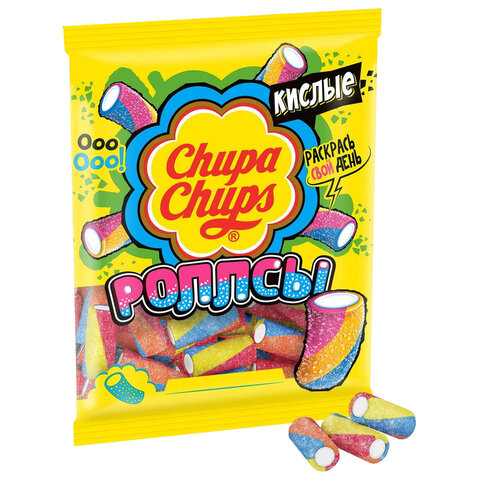 Мармелад жевательный CHUPA CHUPS (Чупа-Чупс) "Кислые Роллсы", мини-трубочки, 70 г, пакет