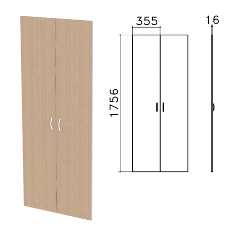 Дверь ЛДСП высокая "Бюджет", КОМПЛЕКТ 2 шт., 355х16х1756 мм, орех онтарио, 402880-160