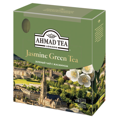 Чай AHMAD (Ахмад) "Jasmine Green Tea", зелёный с жасмином, 100 пакетиков по 2 г, 475i-08