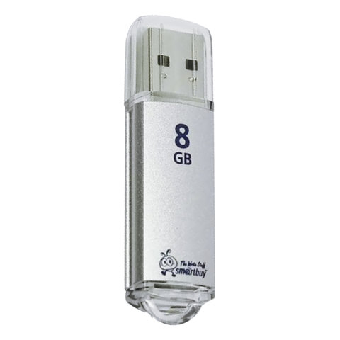 Флеш-диск 8 GB, SMARTBUY V-Cut, USB 2.0, металлический корпус, серебристый, SB8GBVC-S