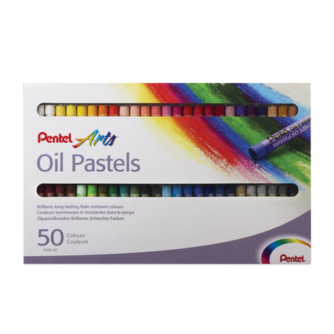 Пастель масляная художественная PENTEL "Oil Pastels", 50 цветов, круглое сечение, картонная упаковка, PHN4-50