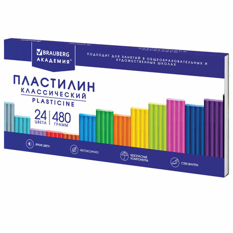 Пластилин классический BRAUBERG "АКАДЕМИЯ Супер ХИТ", 24 цвета, 480 г, стек, ВЫСШЕЕ КАЧЕСТВО, 106424