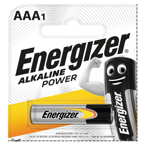 Батарейка ENERGIZER Alkaline Power, AAA (LR03, 24А), алкалиновая, мизинчиковая, 1 шт., в блистере (отрывной блок), Е300140400