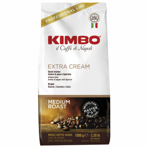 Кофе в зернах KIMBO "Extra Cream" (Кимбо "Экстра Крим"), натуральный, 1000 г, вакуумная упаковка