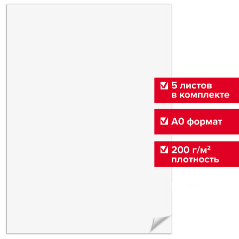 Ватман формат А0 (1200х840 мм), ГОЗНАК С-Пб, плотность 200 г/м2, КОМПЛЕКТ 5 листов, BRAUBERG, 126310